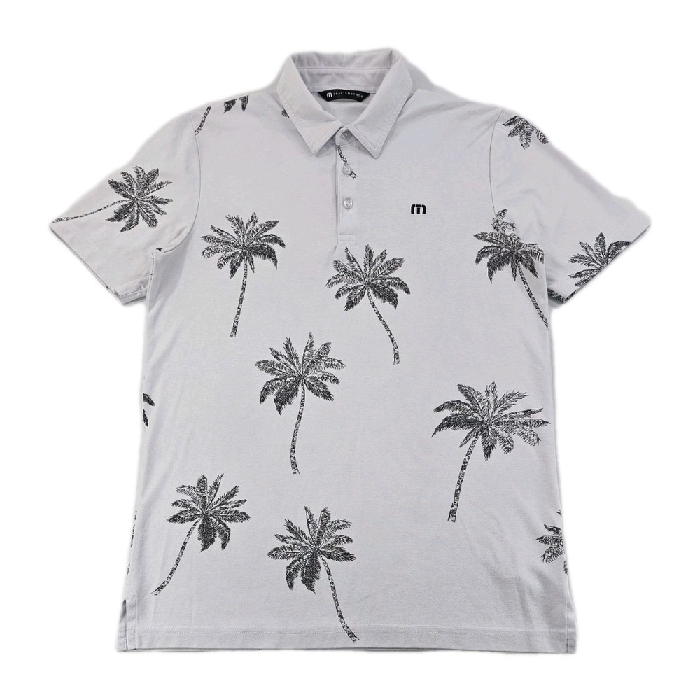 Travis Mathew Mens Polo Shirt Medium White Palm Tree 150th St Andrews Golf Print